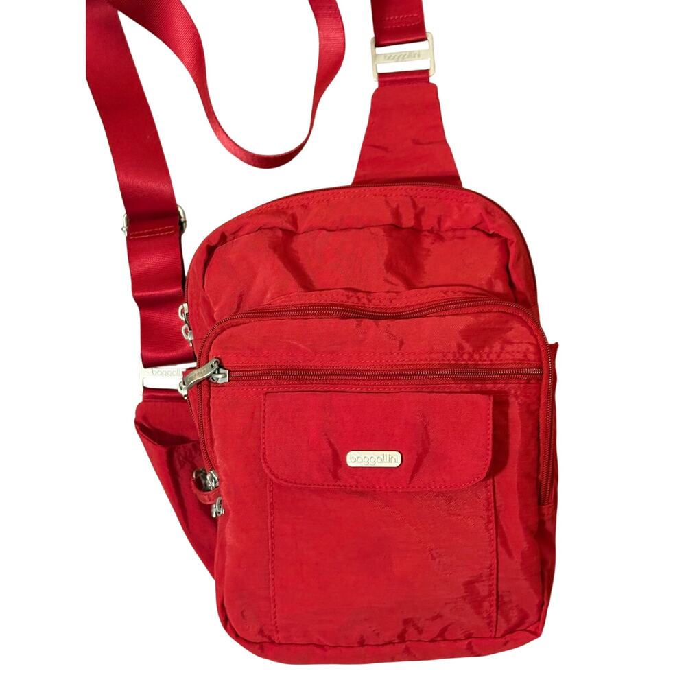 Baggallini Red Nylon Sling Backpack Crossbody Travel Organizer Lightweight EUC